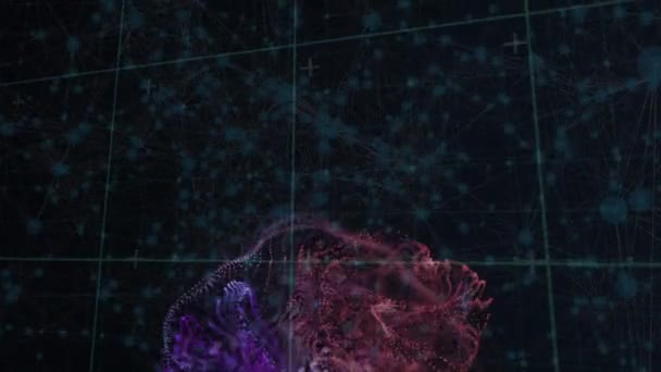 グラデーションデジタル波のアニメーションと黒の背景との接続のネットワーク 医学研究科学技術概念 — ストック動画