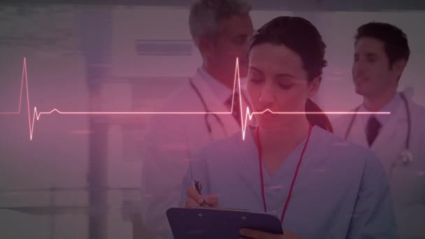 Animation Der Medizinischen Datenverarbeitung Über Verschiedene Ärzte Krankenhaus Konzept Für — Stockvideo