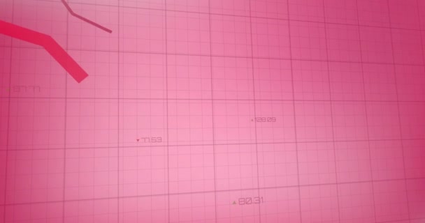 ピンクのグラデーション背景に対するグリッドネットワーク上の統計データ処理のアニメーション コンピュータインターフェイスとビジネスデータテクノロジーの概念 — ストック動画
