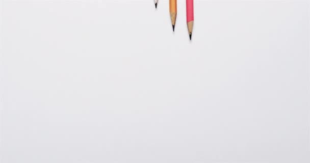 Overhead View Pencils Arranged White Background Slow Motion Stationery Learning — Stock Video
