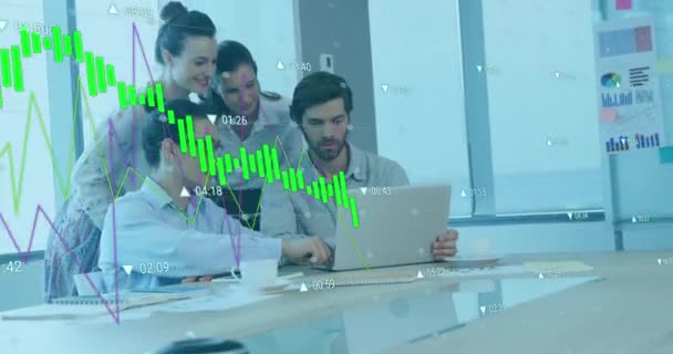 Animation Financial Data Processing Diverse Business People Office Global Business — Vídeo de Stock