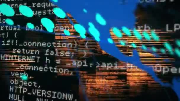 Animatie Van Lagen Gegevensverwerking Blauwe Wereldkaart Donkere Achtergrond Datanetwerken Digitale — Stockvideo