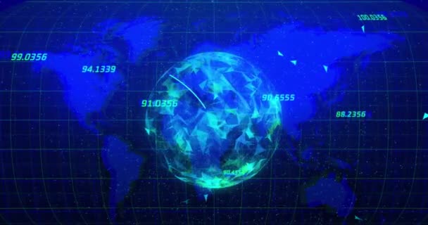 Animation Globe Plexus Réseaux Tournant Sur Carte Monde Sur Fond — Video