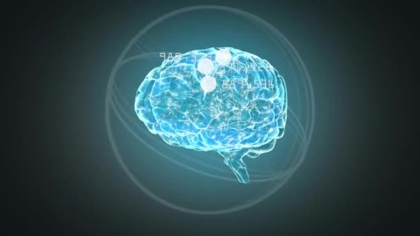 Animering Mänsklig Hjärna Och Databehandling Över Mörk Bakgrund Global Vetenskap — Stockvideo