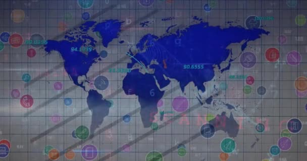 Animazione Dell Elaborazione Dei Dati Mappa Del Mondo Server Informatici — Video Stock