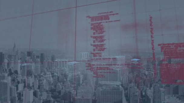 Animation Des Stadtmodells Über Computersprache Und Modernes Stadtbild Gegen Den — Stockvideo