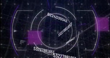 Kapsam taramasında finansal veri işleme animasyonu. Küresel iş, finans, hesaplama ve veri işleme kavramı dijital olarak oluşturulmuş video.