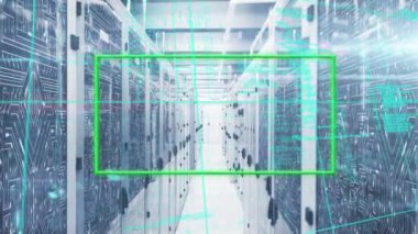 Animation of data processing over computer servers. Global business, finances, computing and data processing concept digitally generated video.
