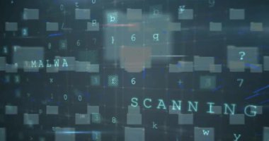 Dizin simgeleri ve veri işleme animasyonları. Dijital olarak oluşturulmuş küresel bilgisayar ve veri işleme kavramı.