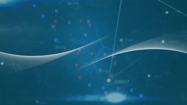 Bağlantılar ve numaralar üzerinde dönen DNA iplikçiklerinin animasyonu. Küresel bilim, tıp, araştırma, hesaplama ve veri işleme kavramı dijital olarak oluşturulmuş video.