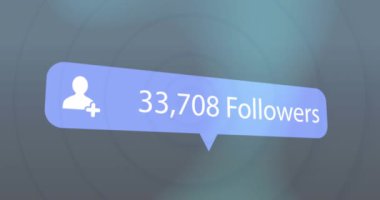 Işık lekelerine karşı konuşma balonunda artan takipçileri olan profil simgesi animasyonu. Sosyal medya ağı ve iş teknolojisi kavramı