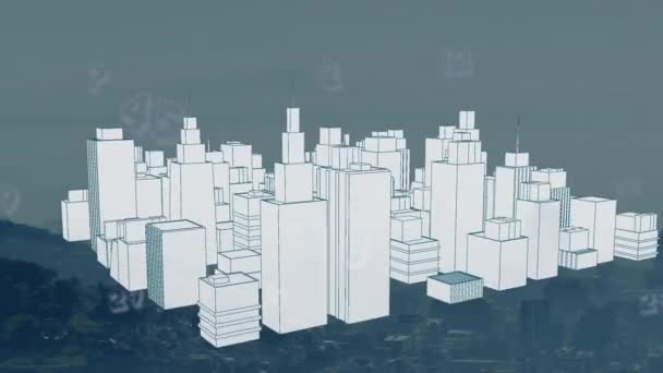 Animatie Van Nummers Model Van Stadsgezicht Moderne Stad Tegen Lucht — Stockvideo