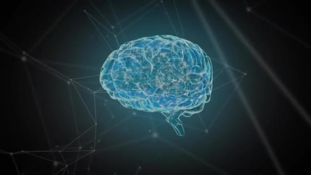 在黑暗背景下的人脑动画 连接和数据处理 全球科学 计算和数据处理概念 — 图库视频影像