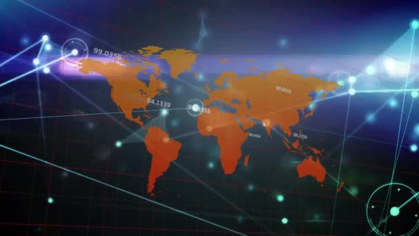 Animacja Sieci Połączeń Przetwarzania Danych Mapie Świata Koncepcja Globalnych Połączeń — Wideo stockowe