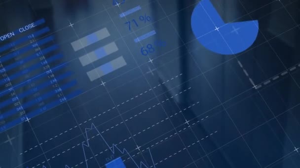 Animação Processamento Dados Financeiros Através Escritório Conceito Global Negócios Finanças — Vídeo de Stock