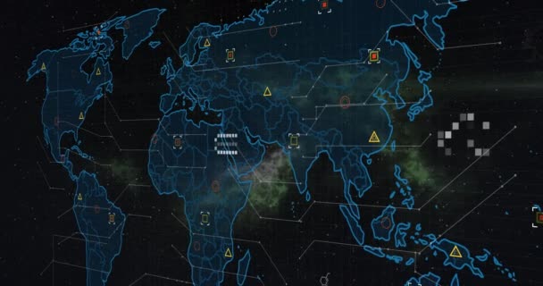 Dünya Haritası Üzerindeki Bağlantı Ağının Animasyonu Dijital Olarak Oluşturulmuş Küresel — Stok video