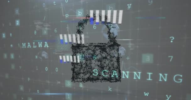 Animatie Van Cyber Security Data Verwerking Beveiliging Hangslot Pictogram Tegen — Stockvideo
