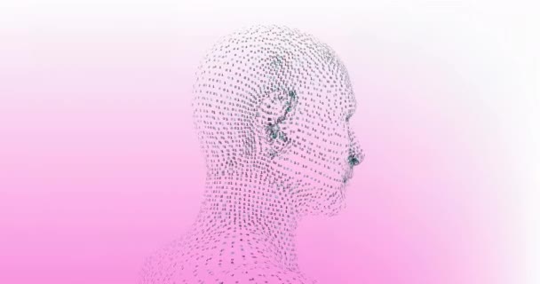 Animacja Ludzkiej Głowy Binarnymi Danymi Kodującymi Różowym Tle Koncepcja Globalnych — Wideo stockowe