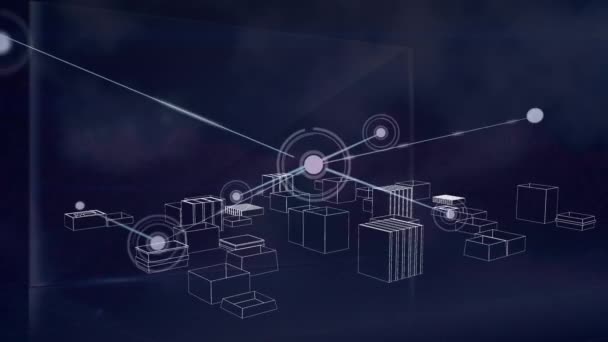3D都市間の接続のネットワークのアニメーション グローバル接続 コンピューティング データ処理の概念デジタル生成されたビデオ — ストック動画