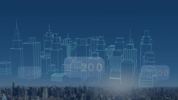 Анімація Моделі Міста Над Номерами Великими Пальцями Панелях Сповіщень Сучасному — стокове відео