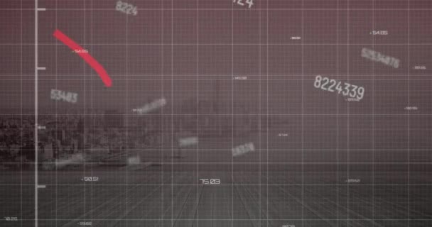 Анімація Статистичної Обробки Даних Зміна Чисел Проти Повітряного Вигляду Міського — стокове відео