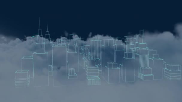 Animasi Model Dari Pemandangan Kota Modern Atas Awan Bengkak Dengan — Stok Video