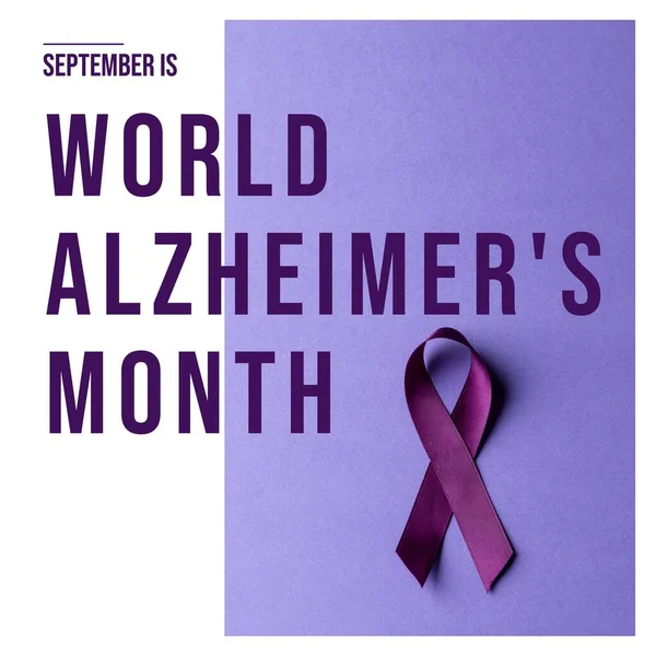 September Wereld Alzheimer Maand Tekst Paars Lint Paars Wit Wereldwijde — Stockfoto