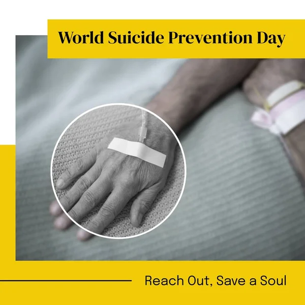 Día Mundial Prevención Del Suicidio Llegar Texto Sobre Amarillo Mano — Foto de Stock