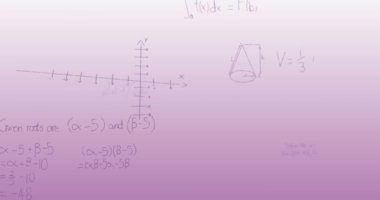 Pembe arka planda matematiksel veri işleme animasyonu. Küresel bilim, iş, finans, hesaplama ve veri işleme kavramı dijital olarak oluşturulmuş video.