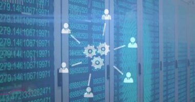 Animation of icons and data processing over computer servers. Global connections, computing and data processing concept digitally generated video.