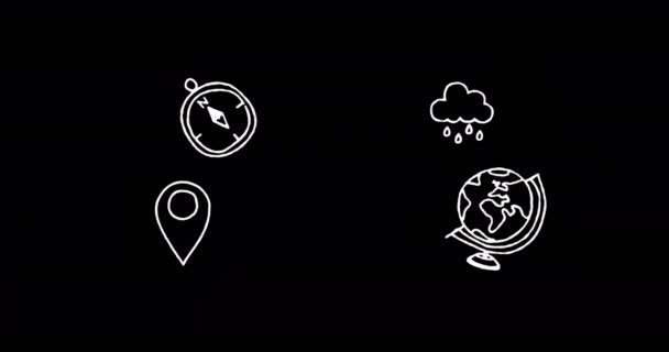 Анімація Білих Шкільних Значків Чорному Тлі Глобальна Концепція Освіти Обчислень — стокове відео
