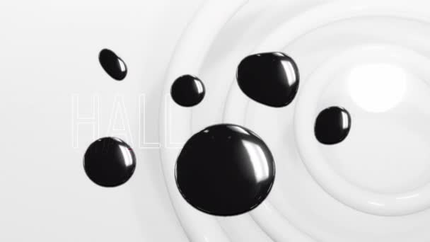 Animacja Czarnych Kropli Koncentrycznych Kręgach Płynny Wzór Białym Tle Koncepcja — Wideo stockowe