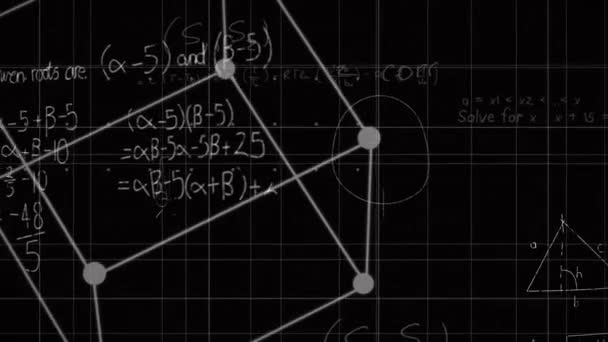 Animación Del Procesamiento Matemático Datos Sobre Cuadrícula Sobre Fondo Negro — Vídeos de Stock