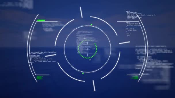 ランドスケープ上のスコープスキャンとデータ処理のアニメーション グローバルビジネス コンピューティング データ処理の概念デジタル生成ビデオ — ストック動画