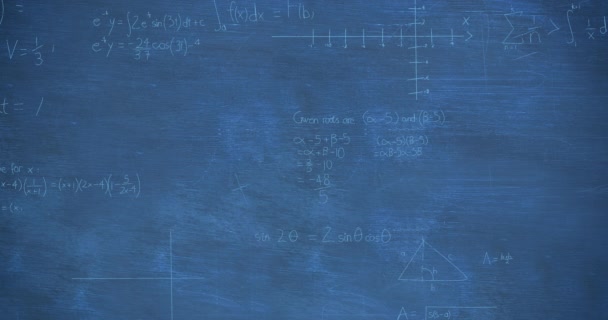 蓝色背景下的数学数据处理动画 全球科学 计算和数据处理概念数字生成的视频 — 图库视频影像