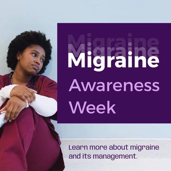 Migräne Bewusstsein Woche Erfahren Sie Mehr Text Und Beunruhigt Afrikanisch — Stockfoto