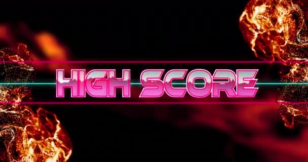Animation High Score Text Neon Lines Flames Background Global Video — Video Stock
