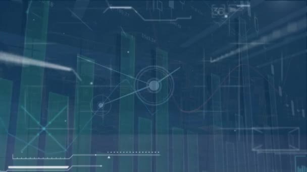 Animation Financial Data Processing Cityscape Global Business Finances Computing Data — Vídeos de Stock
