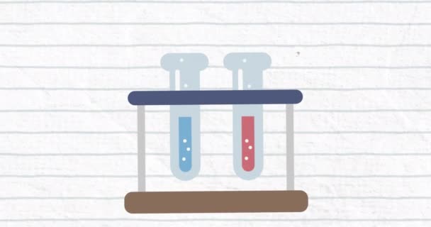 Animation Chemistry School Icon Ruled Paper Background Παγκόσμια Αντίληψη Για — Αρχείο Βίντεο