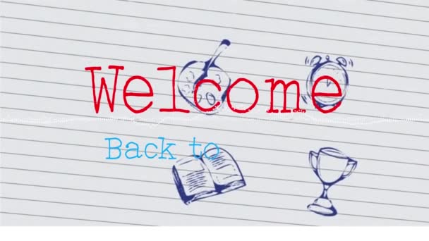 Animation Welcome Back School Text School Icons White Goven Paper — Αρχείο Βίντεο