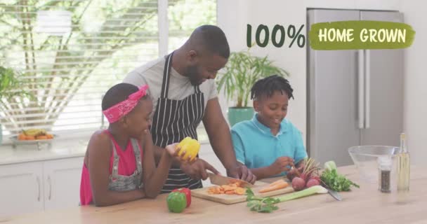 Animation Home Grown Text African American Man Children Preparing Food — Αρχείο Βίντεο