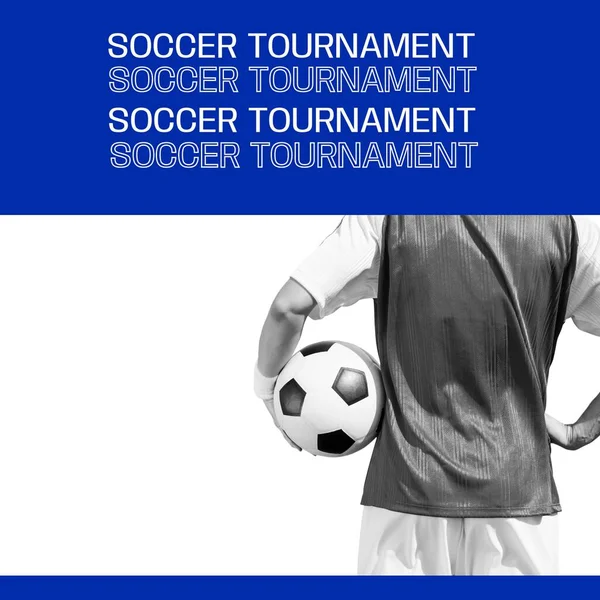 Composition Soccer Tournament Text Caucasian Male Footballer Ball Football Sports — Stock Photo, Image