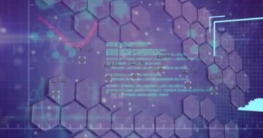 Veri işleme animasyonu ve karanlık arka planda biyometrik fotoğraf. Dijital arayüz, hesaplama ve veri işleme kavramı dijital olarak oluşturuldu.