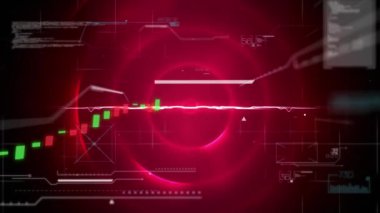 Pembe daireler üzerinde veri işleme animasyonu. Küresel iş, finans, hesaplama ve veri işleme kavramı dijital olarak oluşturulmuş video.