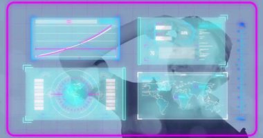 Animation of financial data processing over caucasian businesswoman. Global business, finances, computing and data processing concept digitally generated video.