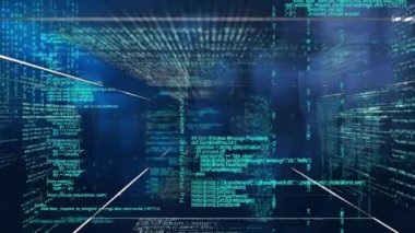 Animation of financial data processing over blue background. Global business, finances, computing and data processing concept digitally generated video.