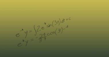 Sarı zemin üzerinde matematiksel veri işleme animasyonu. Küresel bilim, iş, finans, hesaplama ve veri işleme kavramı dijital olarak oluşturulmuş video.