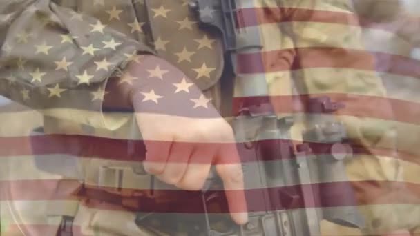 Animazione Bandiera Degli Stati Uniti Soldato Caucasico Patriottismo Americano Forze — Video Stock