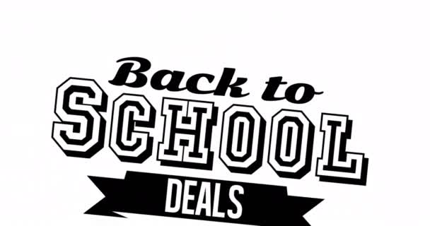 Animatie Van Terug Naar School Deals Zwarte Tekst Witte Achtergrond — Stockvideo