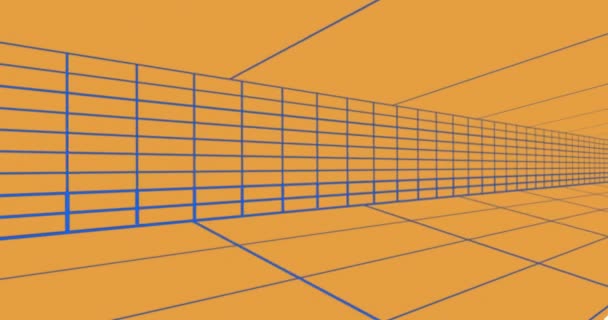 オレンジ色の背景に青いトンネルの絵のアニメーション グローバルコンピューティングとデータ処理の概念デジタル生成されたビデオ — ストック動画